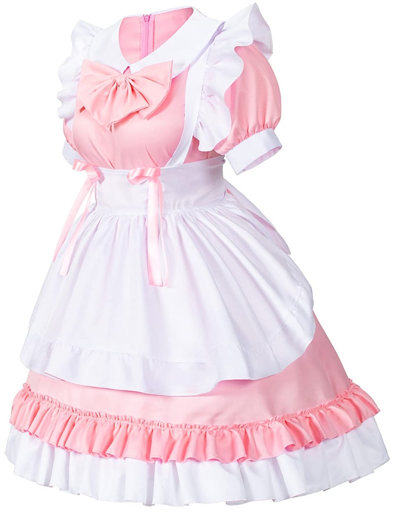Irtysh Girl Sweet Kawaii Costume Dress Anime French Maid Cosplay Furry Cat Ear Gloves Socks Set(Pink 3XL) - Image 3